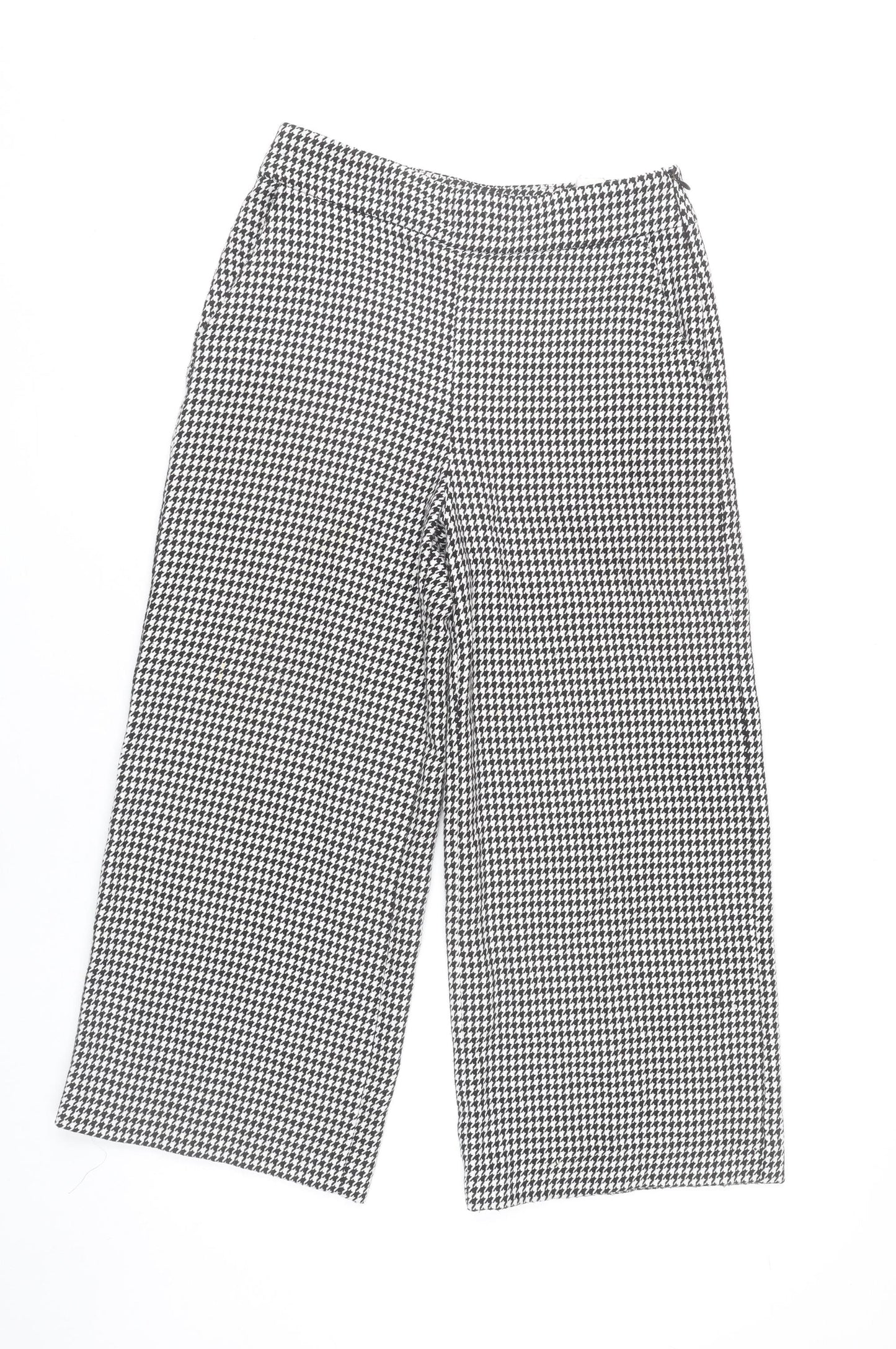 Zara Women Black White Houndstooth Wide Leg Trousers XS