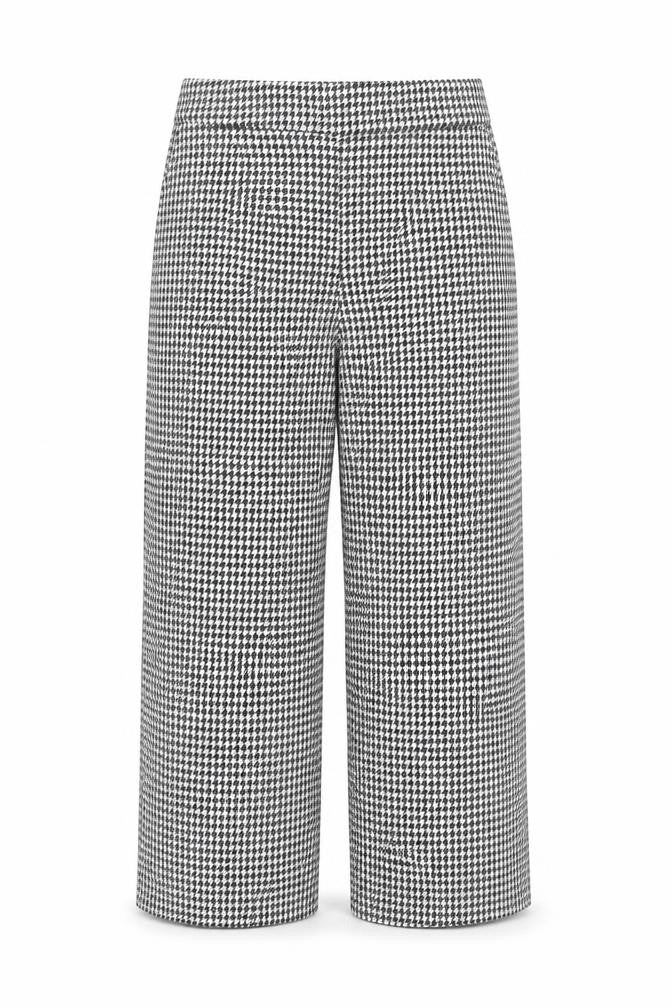 Zara Women Black White Houndstooth Wide Leg Trousers XS