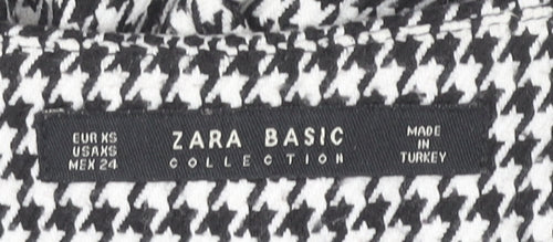 Zara Women Black White Houndstooth Wide Leg Trousers XS