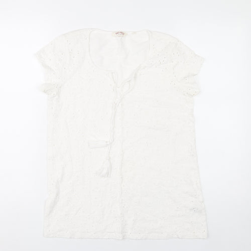 Fat Face Women’s White Cotton Embroidered Tunic Blouse UK 8