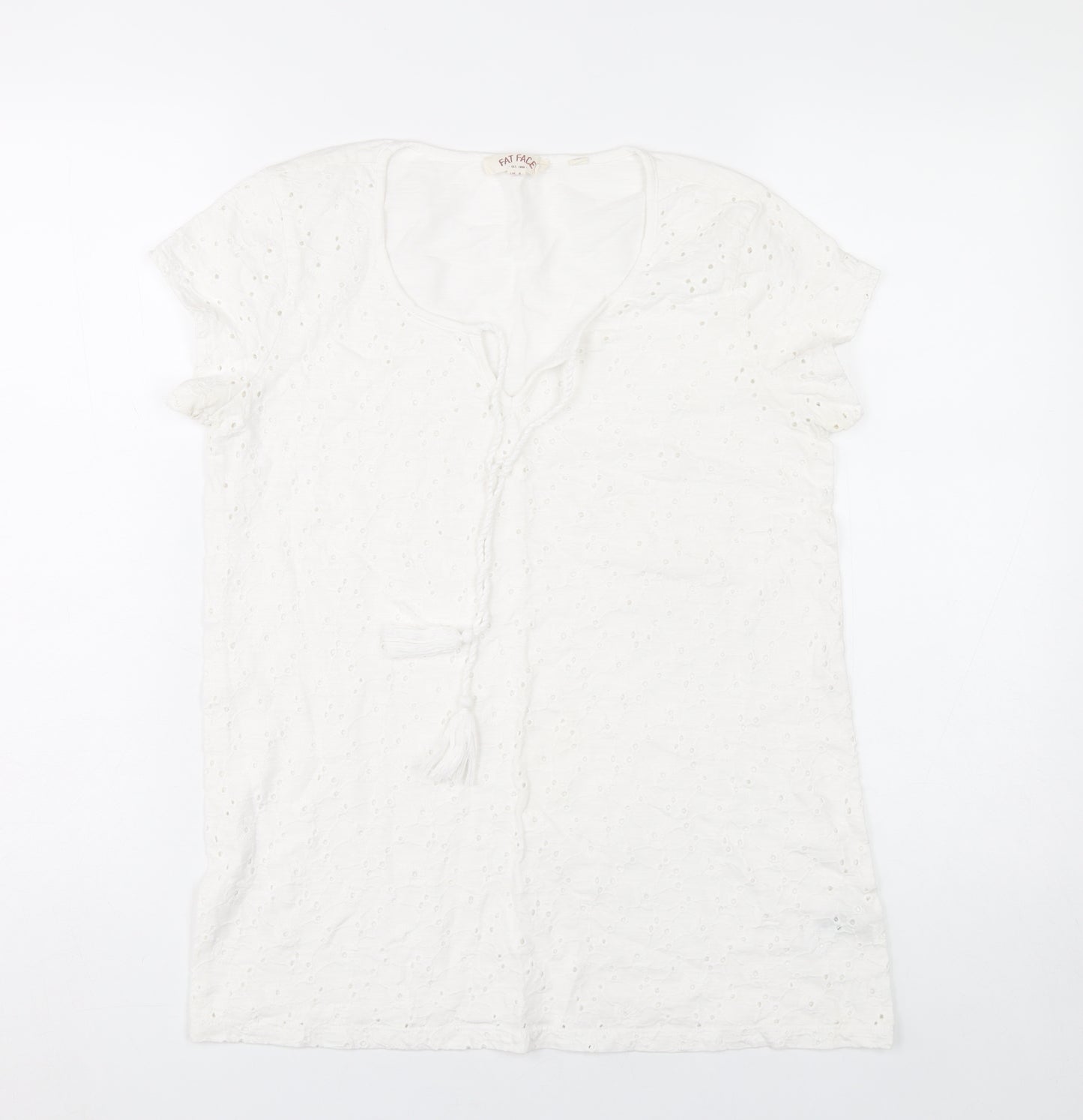 Fat Face Women’s White Cotton Embroidered Tunic Blouse UK 8