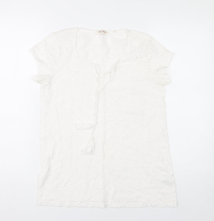 Fat Face Women’s White Cotton Embroidered Tunic Blouse UK 8