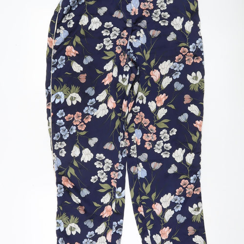 Brave Soul Womens Blue Floral Cropped Trousers M Straight Leg