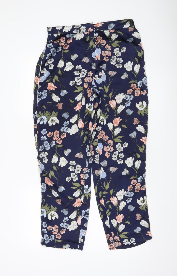 Brave Soul Womens Blue Floral Cropped Trousers M Straight Leg