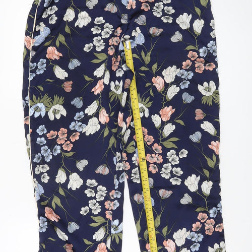 Brave Soul Womens Blue Floral Cropped Trousers M Straight Leg