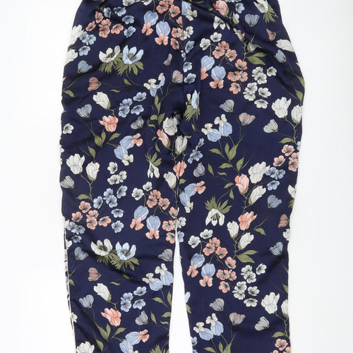 Brave Soul Womens Blue Floral Cropped Trousers M Straight Leg