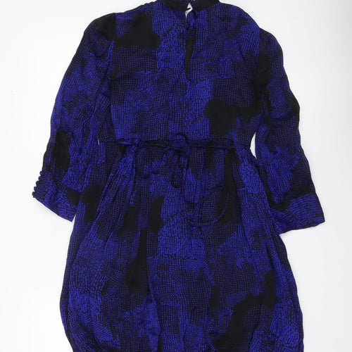 Warehouse Women’s Blue Silk Keyhole Neck Bubble Hem Dress UK 10