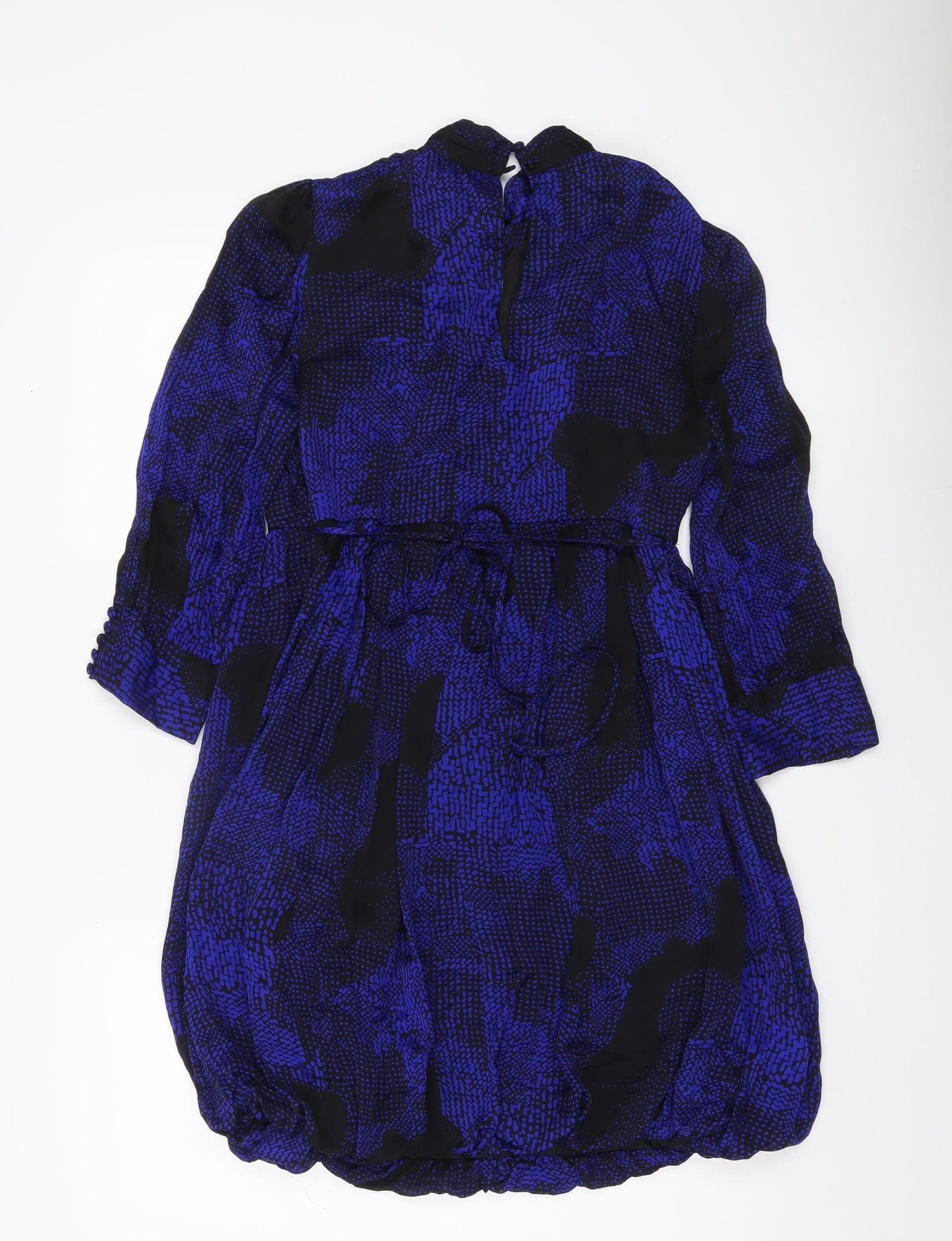 Warehouse Women’s Blue Silk Keyhole Neck Bubble Hem Dress UK 10