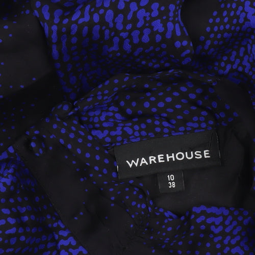 Warehouse Women’s Blue Silk Keyhole Neck Bubble Hem Dress UK 10