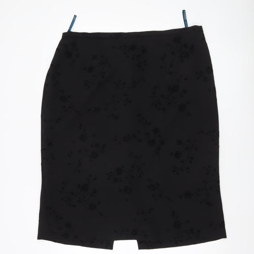 Essence Women’s Black Size 22 Pencil Skirt Floral Lined Knee Length