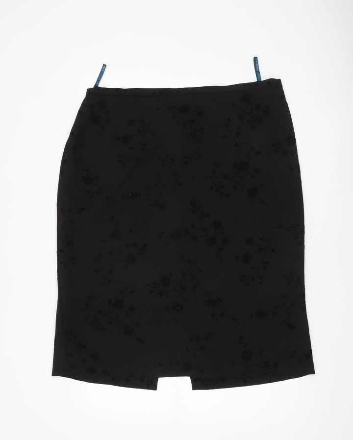 Essence Women’s Black Size 22 Pencil Skirt Floral Lined Knee Length