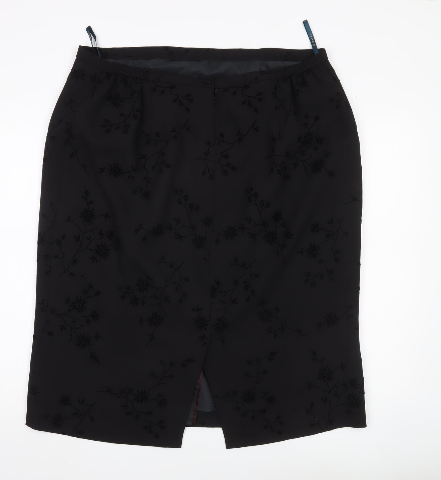 Essence Women’s Black Size 22 Pencil Skirt Floral Lined Knee Length
