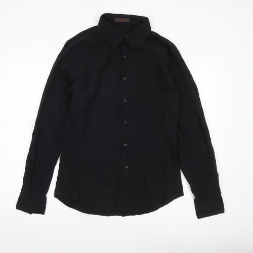 TIPO'S Men's Black Slim Fit Long Sleeve Button-Up Shirt XL