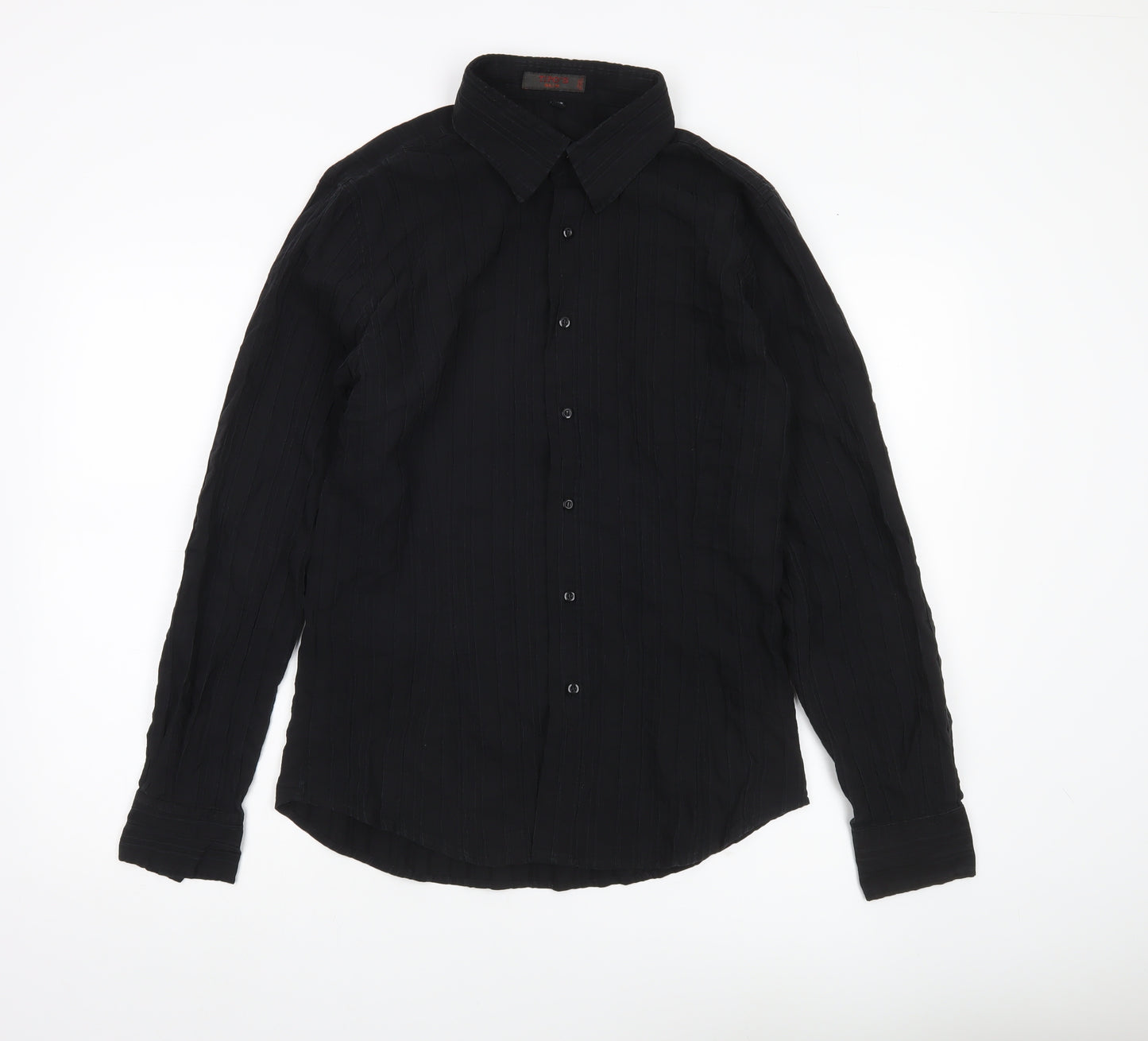 TIPO'S Men's Black Slim Fit Long Sleeve Button-Up Shirt XL