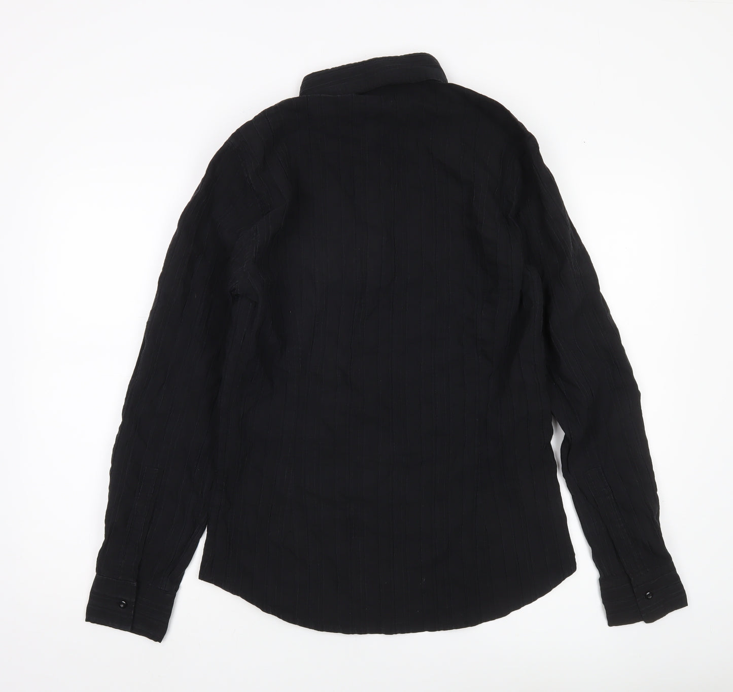 TIPO'S Men's Black Slim Fit Long Sleeve Button-Up Shirt XL
