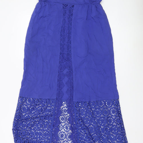 Solitaire Swim Women’s Blue Crochet Lace Midi Skirt Size M Bohemian Rayon