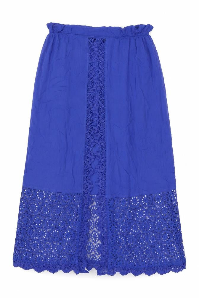 Solitaire Swim Women’s Blue Crochet Lace Midi Skirt Size M Bohemian Rayon