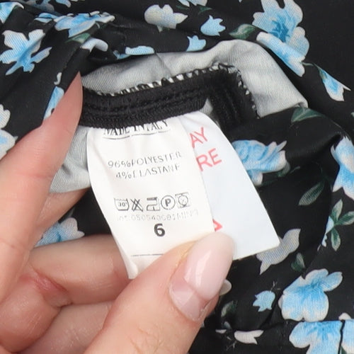 Boohoo Women’s Black Floral Cropped Blouse UK 6 Puff Sleeve