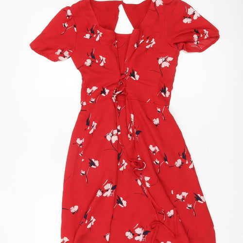 Abercrombie & Fitch Women’s Red Floral XS A-Line Short Sleeve Dress