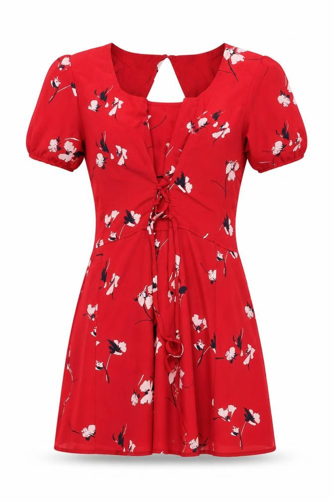 Abercrombie & Fitch Women’s Red Floral XS A-Line Short Sleeve Dress