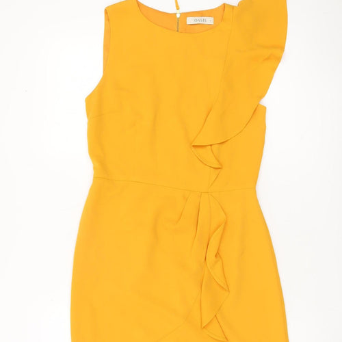 Oasis Women’s Yellow Ruffle Asymmetric Sheath Dress UK 8
