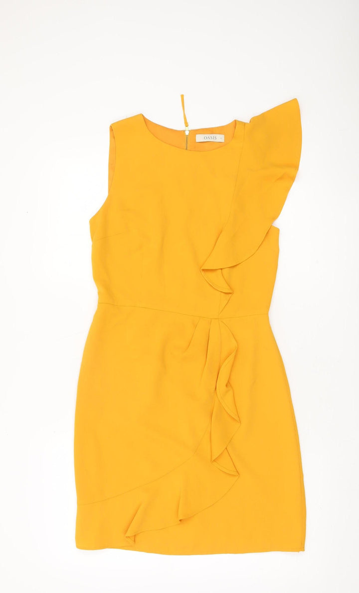 Oasis Women’s Yellow Ruffle Asymmetric Sheath Dress UK 8