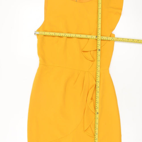 Oasis Women’s Yellow Ruffle Asymmetric Sheath Dress UK 8