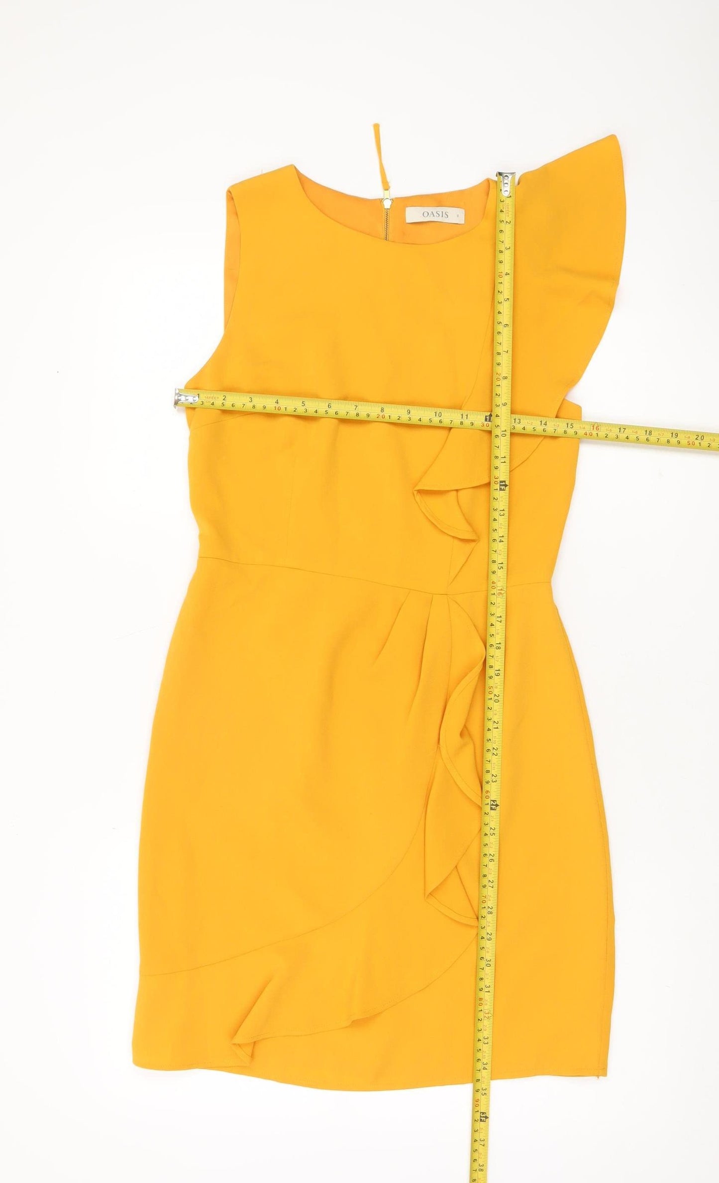 Oasis Women’s Yellow Ruffle Asymmetric Sheath Dress UK 8