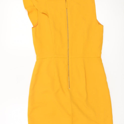 Oasis Women’s Yellow Ruffle Asymmetric Sheath Dress UK 8