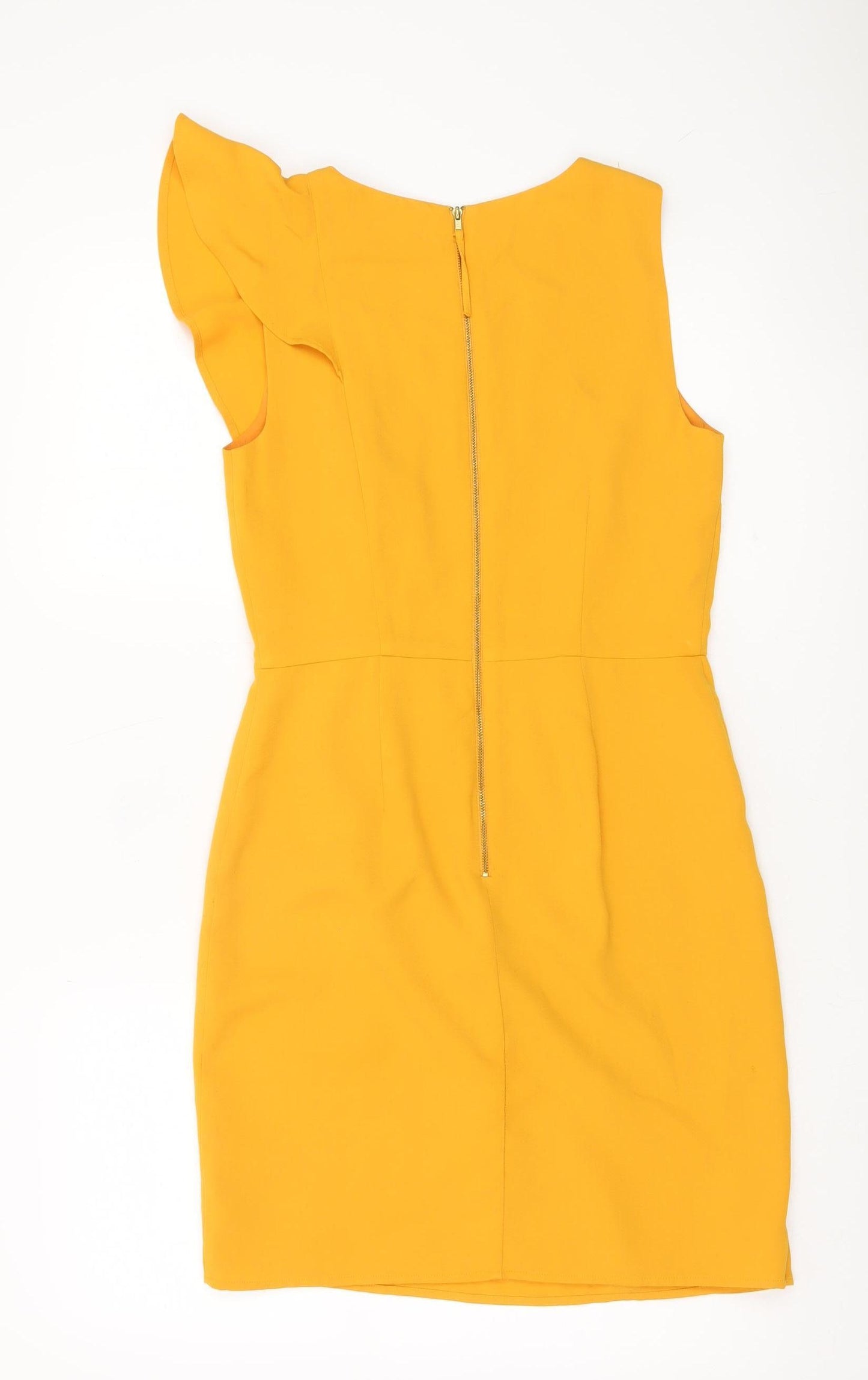 Oasis Women’s Yellow Ruffle Asymmetric Sheath Dress UK 8