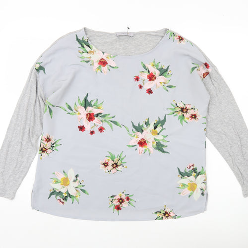 Marks and Spencer Women’s Grey Floral Blouse UK 14 Long Sleeve Tunic