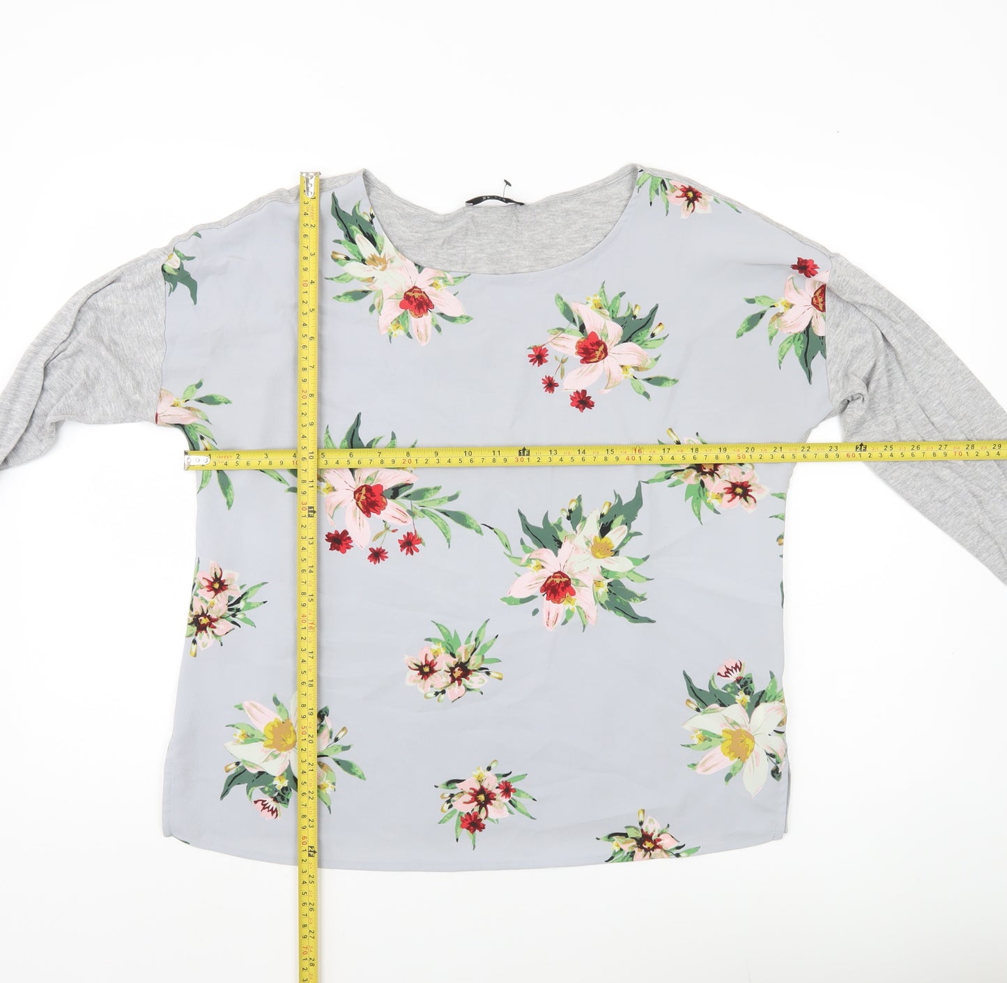 Marks and Spencer Women’s Grey Floral Blouse UK 14 Long Sleeve Tunic