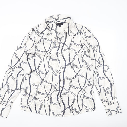 Tamara H Women’s White Geometric Button-Up Shirt M Long Sleeve