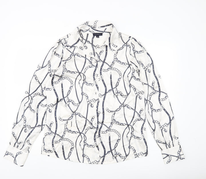 Tamara H Women’s White Geometric Button-Up Shirt M Long Sleeve