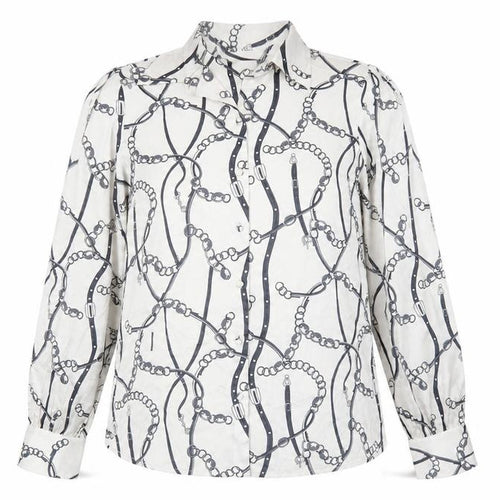 Tamara H Women’s White Geometric Button-Up Shirt M Long Sleeve