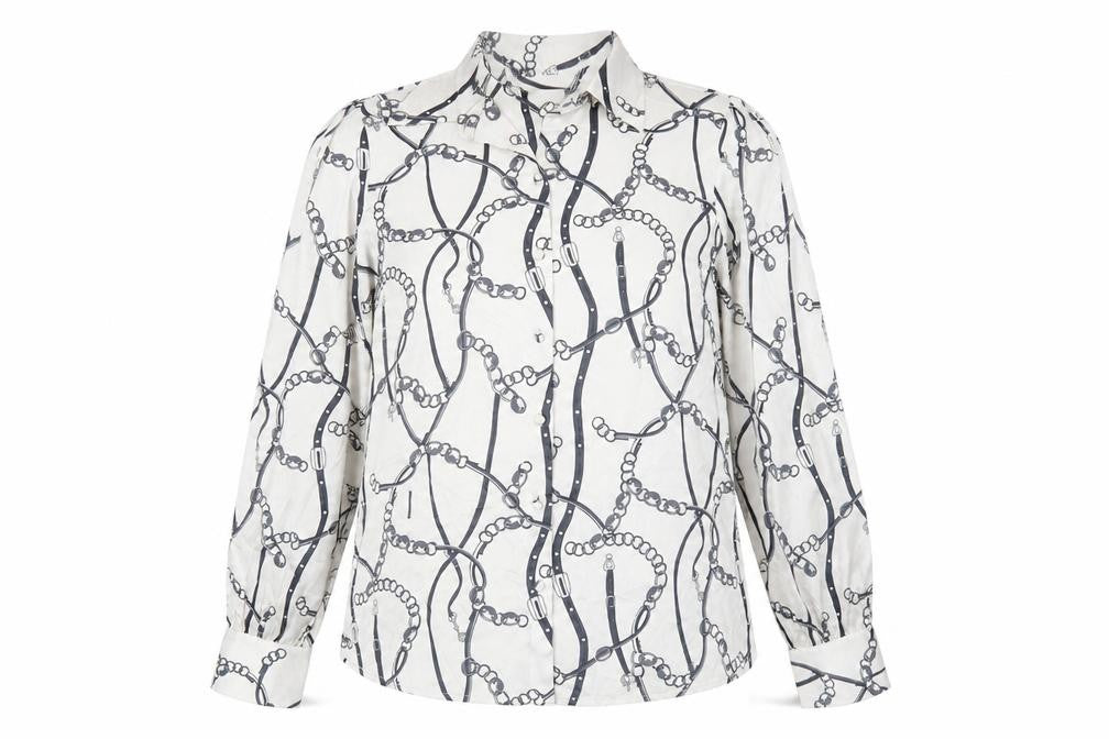 Tamara H Women’s White Geometric Button-Up Shirt M Long Sleeve