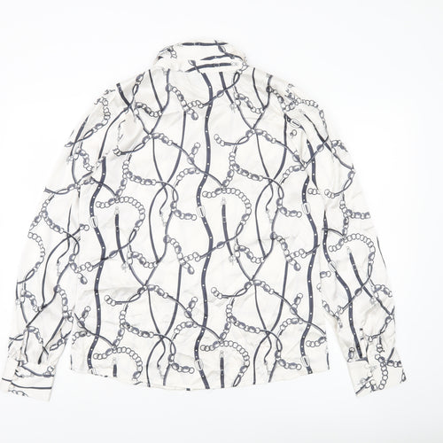Tamara H Women’s White Geometric Button-Up Shirt M Long Sleeve