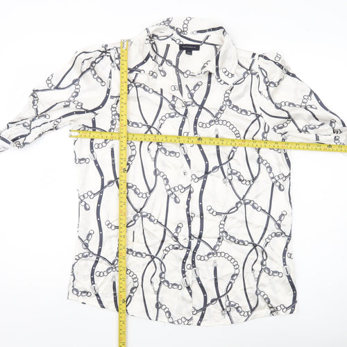 Tamara H Women’s White Geometric Button-Up Shirt M Long Sleeve