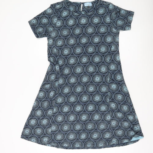 Origen Women Blue Geometric A-Line Dress Size M Short Sleeve