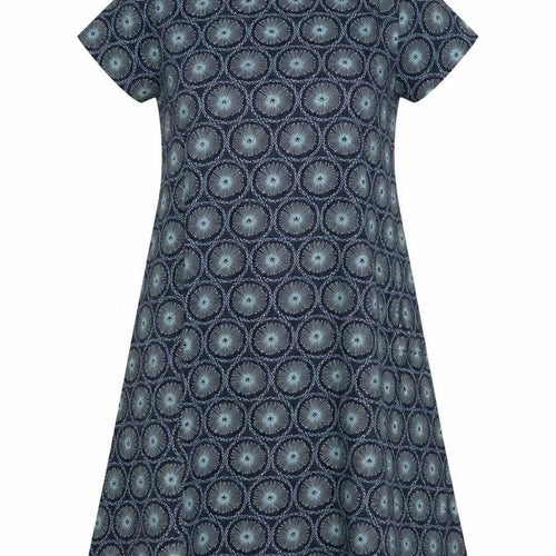 Origen Women Blue Geometric A-Line Dress Size M Short Sleeve