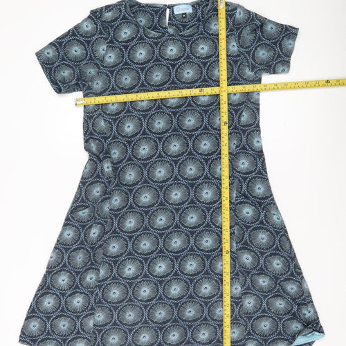 Origen Women Blue Geometric A-Line Dress Size M Short Sleeve