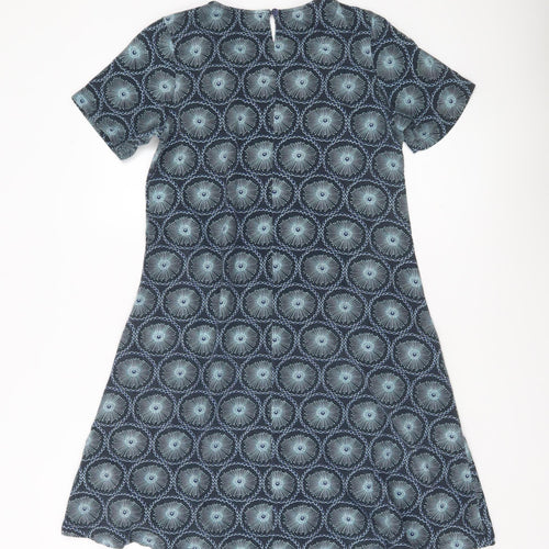 Origen Women Blue Geometric A-Line Dress Size M Short Sleeve