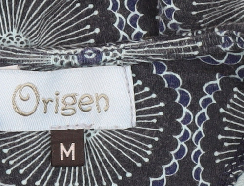 Origen Women Blue Geometric A-Line Dress Size M Short Sleeve