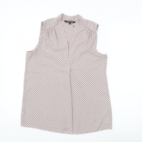 Debenhams Womens White Polka Dot Blouse Size 10 Sleeveless Chiffon