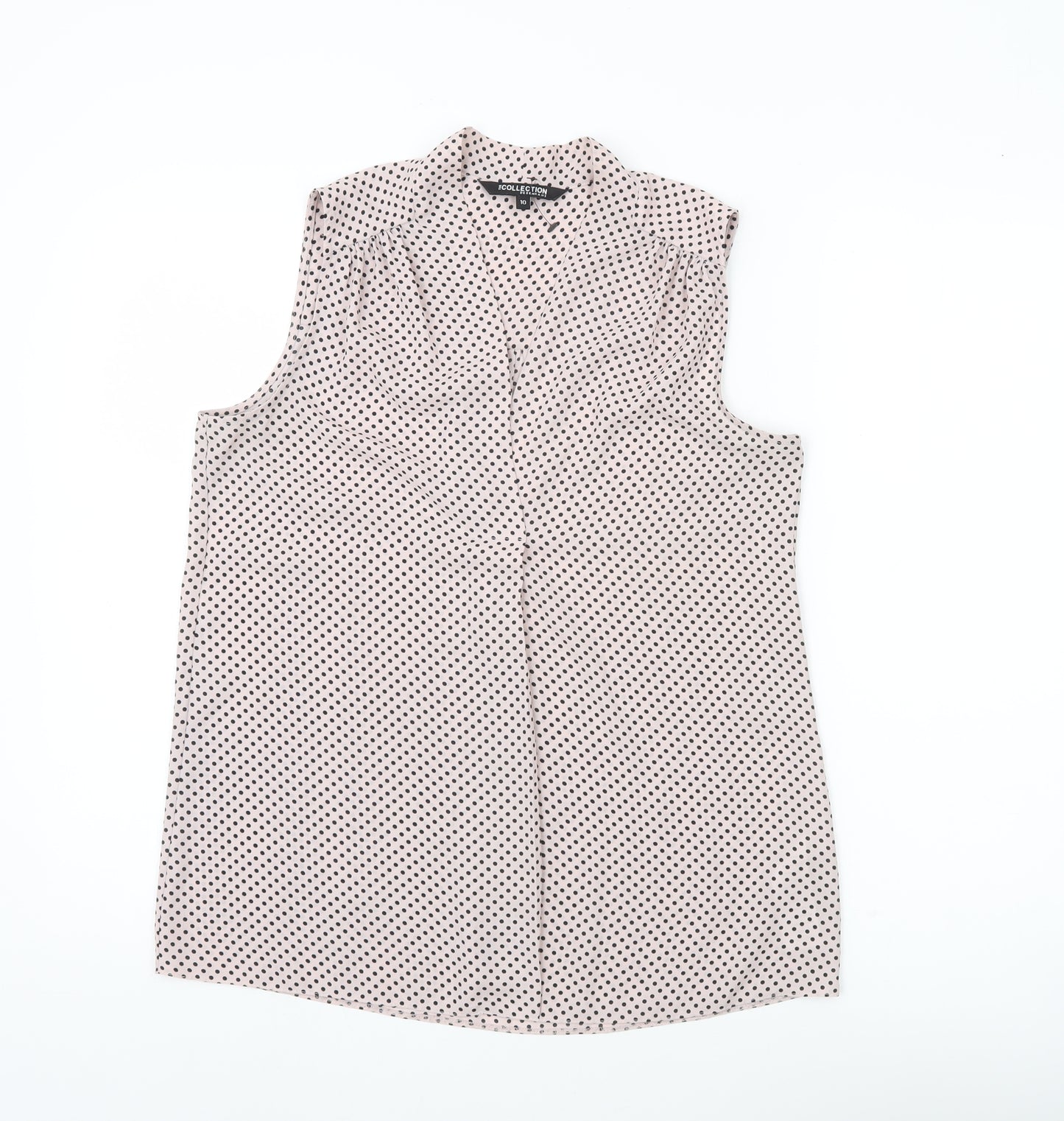 Debenhams Womens White Polka Dot Blouse Size 10 Sleeveless Chiffon