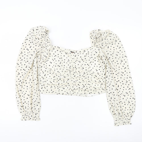 Pink Vanilla Women’s White Floral Blouse UK 12 Puff Sleeve Cropped