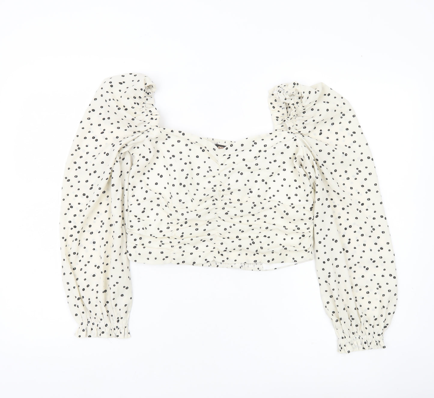Pink Vanilla Women’s White Floral Blouse UK 12 Puff Sleeve Cropped