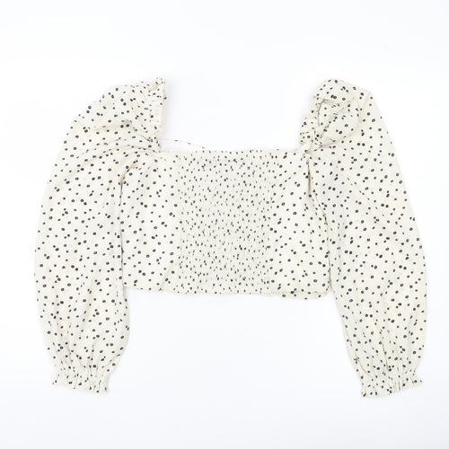 Pink Vanilla Women’s White Floral Blouse UK 12 Puff Sleeve Cropped