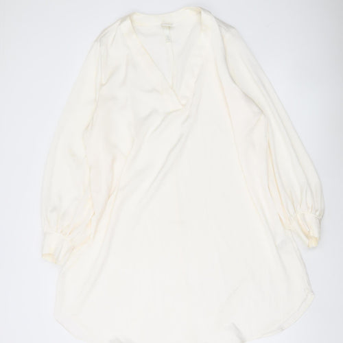 H&M Women Ivory Blouse Size 12 Tunic Long Sleeve V-Neck Top