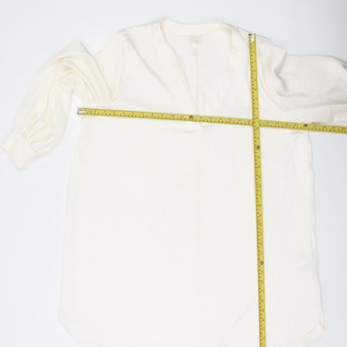 H&M Women Ivory Blouse Size 12 Tunic Long Sleeve V-Neck Top